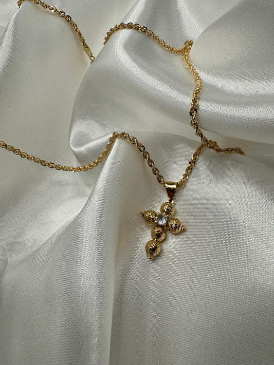 Collana America in Oro 18K con Crocetta Mille Luci e Zircone Centrale - 50 cm