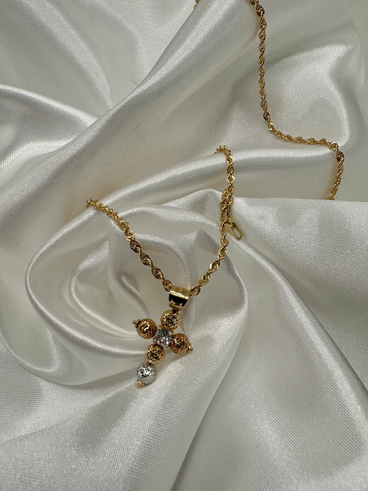 Collana America in Oro 18K con Crocetta Mille Luci e Zircone Centrale - 50 cm