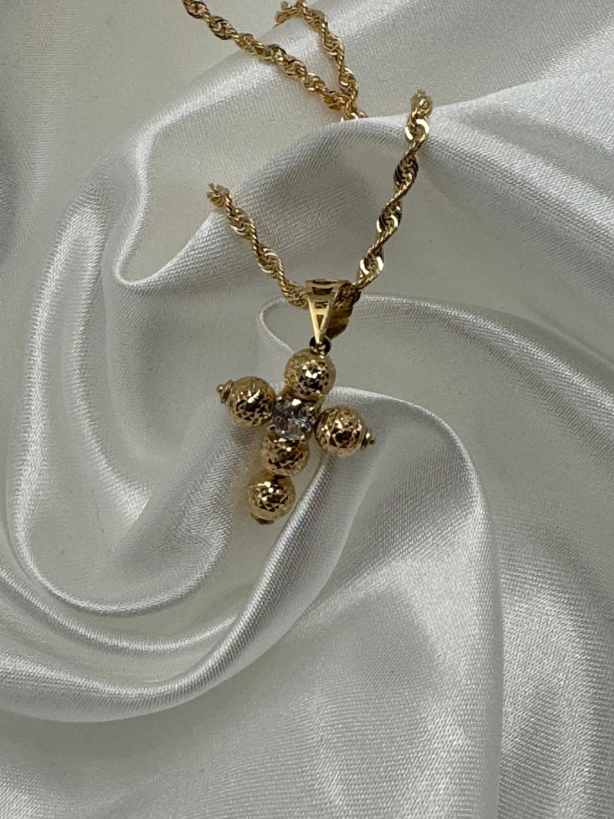 Collana America in Oro 18K con Crocetta Mille Luci e Zircone Centrale - 50 cm