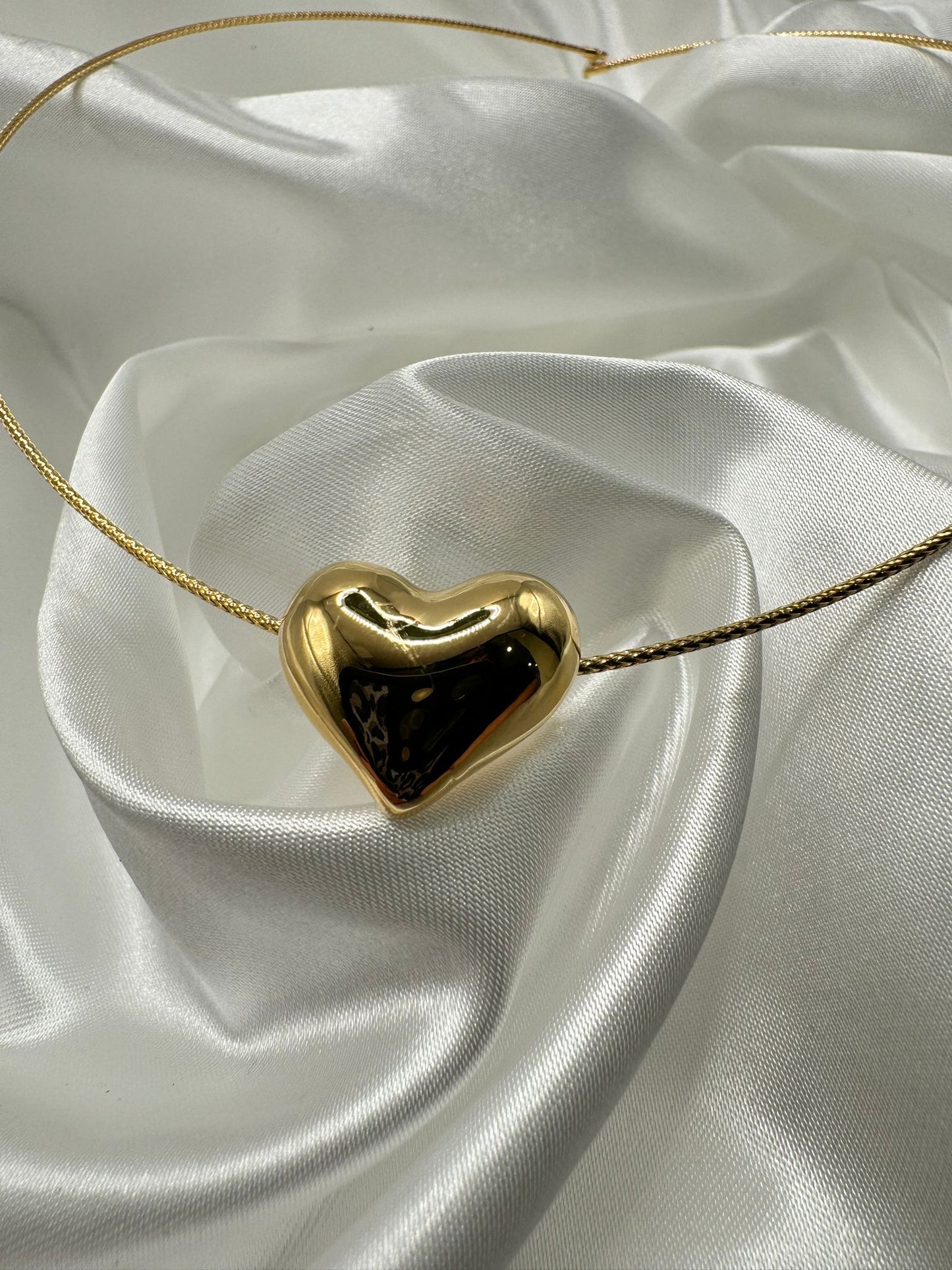 Collana Schiava o Rigida Girocollo in Oro 18K - Cuore Elettroformato